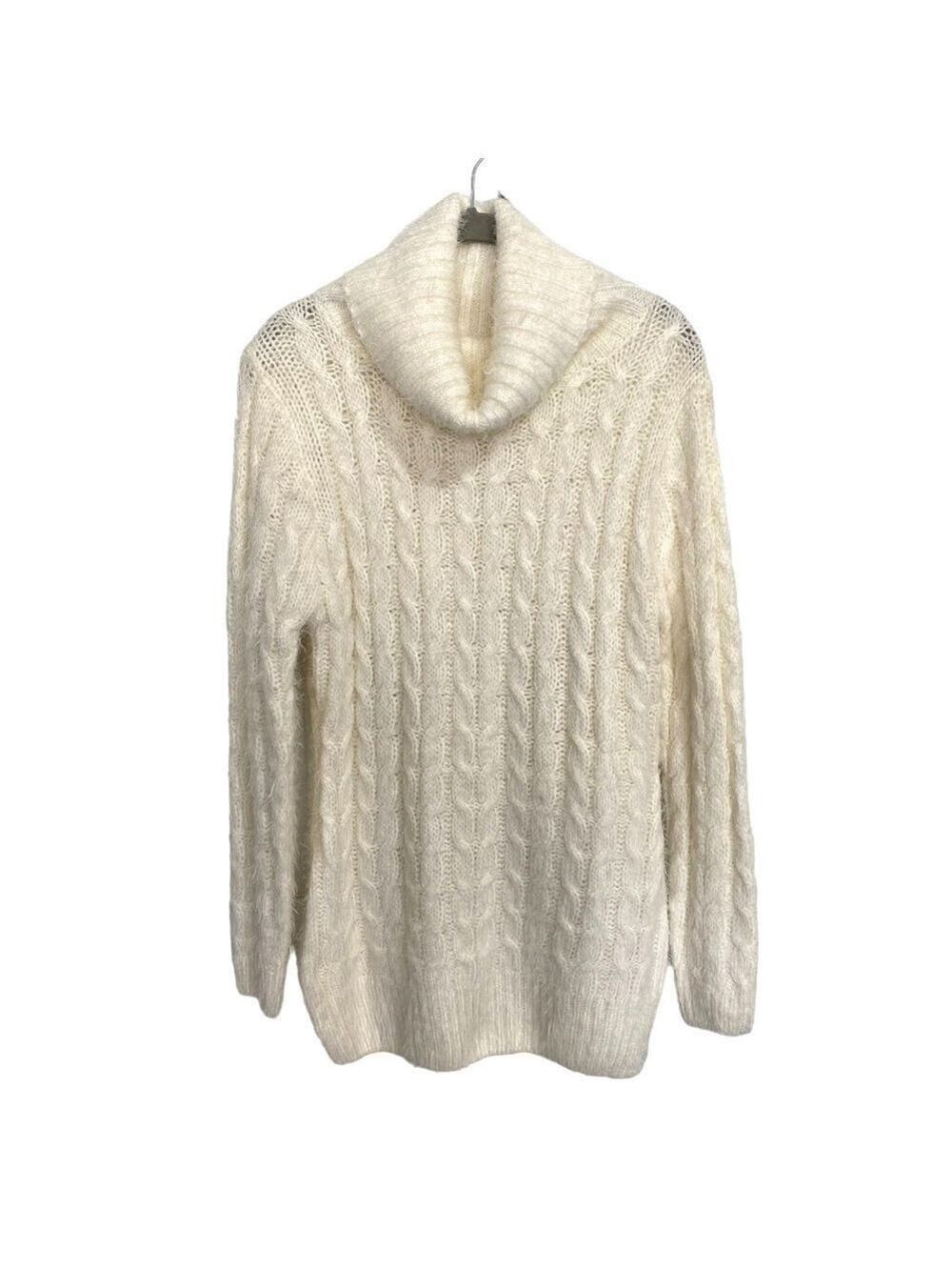 Michelle Nicole Ivory Cowl Neck Wool Blend Soft Eyelash Cable Knit Sweater Sz L
